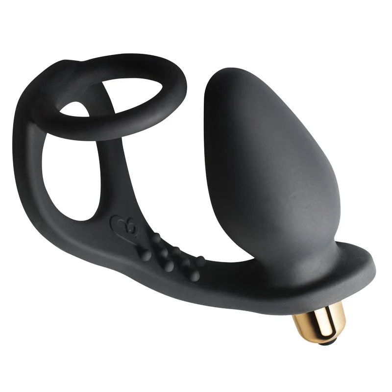 anal toys with textured hold-Rocks Off 7 Speed ROZen Cock Ring And Anal Plug Black