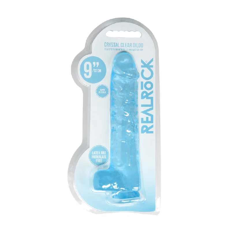 satin sleep set-Dildo-fierce-Realrock Crystal Clear Realistic Dildo With Balls 9 In. Blue