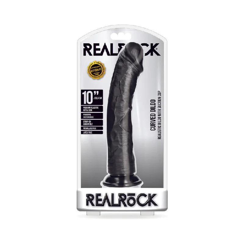 silk sleep pants-Dildo-unseen-Realrock Curved Realistic Dildo With Suction Cup 10 In. Dark