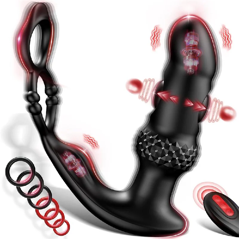 cock ring gentle fit-Sleek Dual Motor Prostate Massager with Double Cock Ring 6.2 Inch