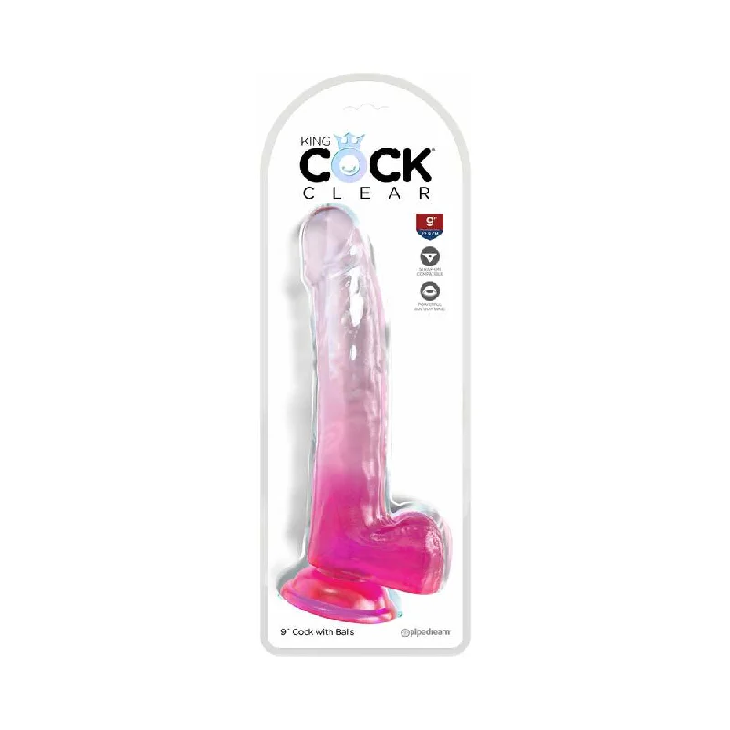 cock ring fine design-King Cock Clear with Balls 9in Pink