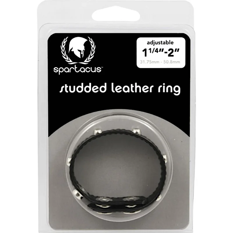 cock ring ultra finish-Spartacus ''Studded'' Leather C/Ring -Blk