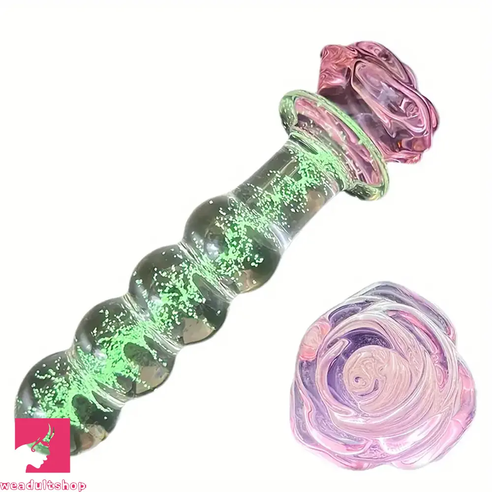 anal toys with puffy tip-5.7in Glowing Glass Anal Dildo With Rose Base Dildo For Prostate Sex