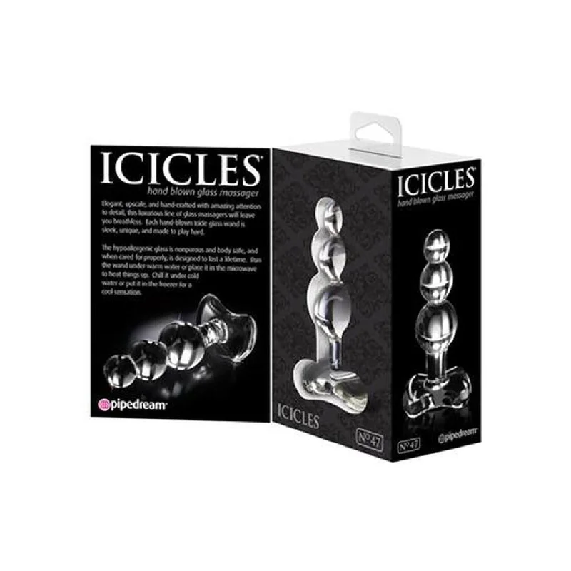 anal toys with pebbled texture-Pipedream "Icicles No 47" Clear Beaded Glass Butt Plug