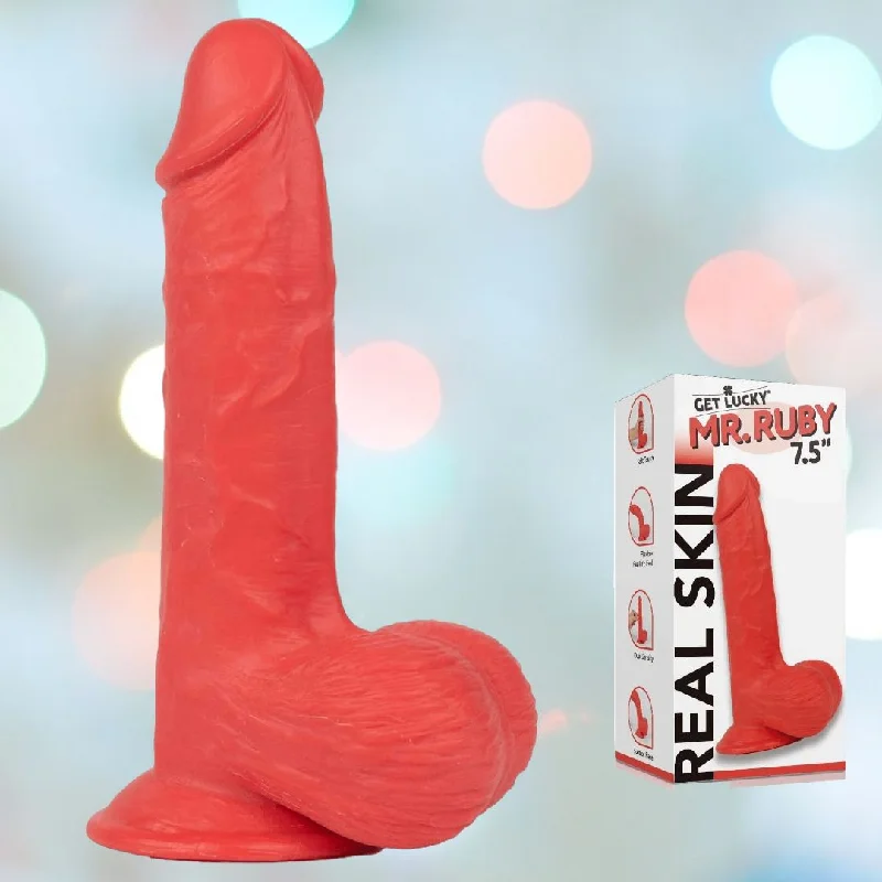 anal toys with slanted tip-Get Lucky Mr. Ruby 7.5" Realistic Dildo with Suction Cup