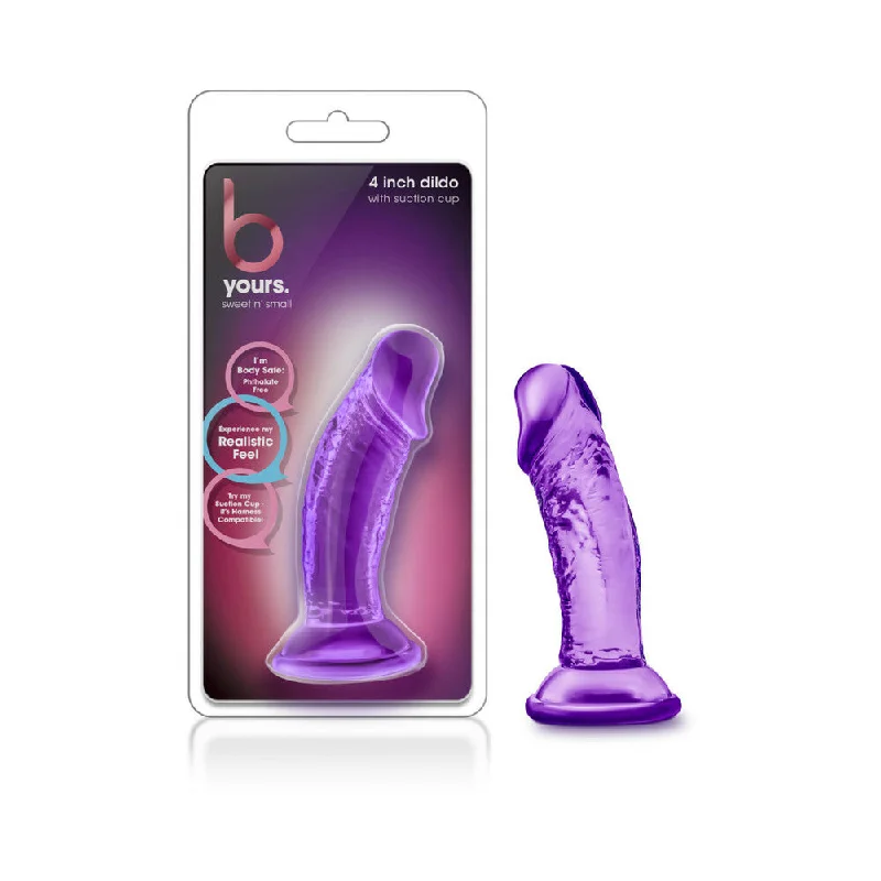 lace knee-high stockings-Dildo-coarse-B Yours - Sweet N' Small 4in Dildo With Suction Cup - Purple