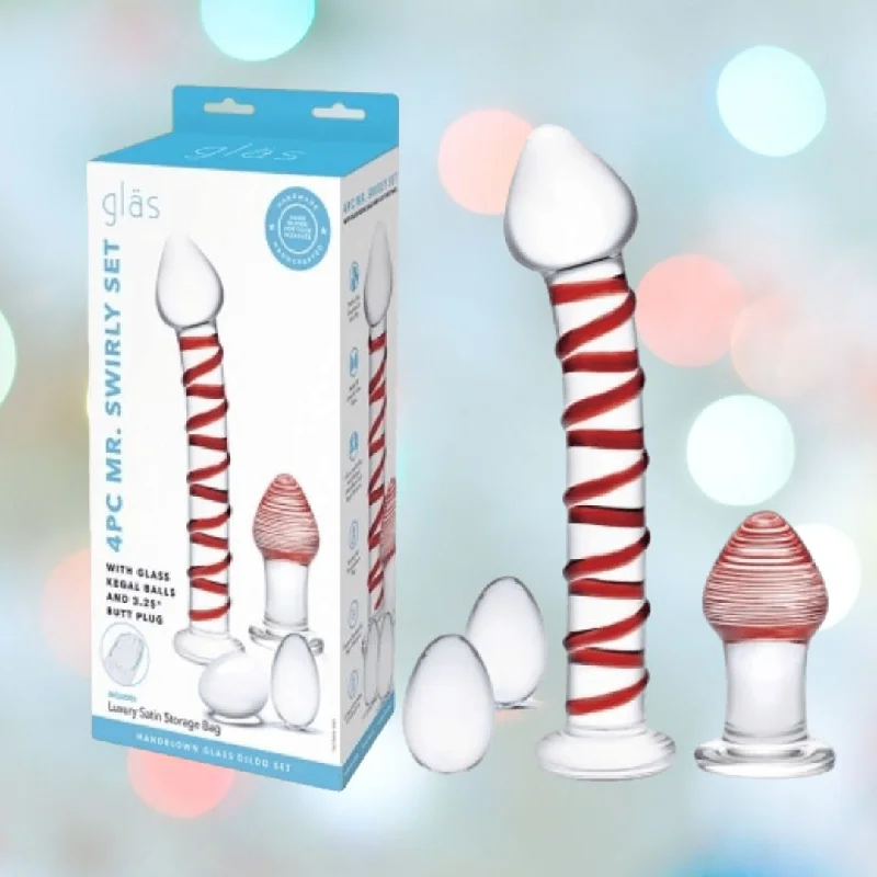 anal toys for rookie comfort-Glas 4pcs Mr. Swirly Set w/ Glass Kegal Balls & Butt Plug