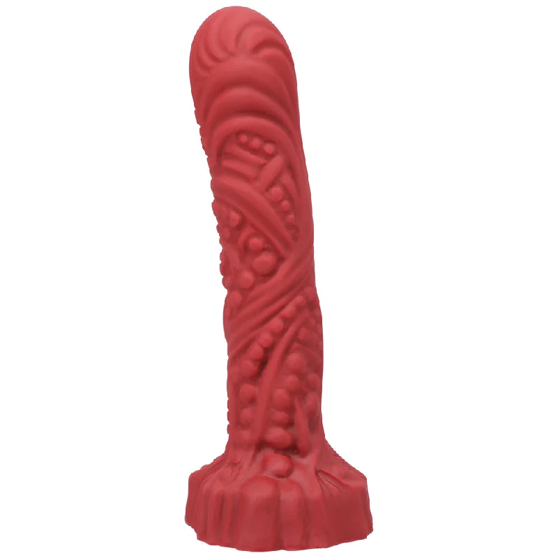 penis-hygiene-for-travelers-Tantus Groove Textured Dildo True Blood Red (bag)