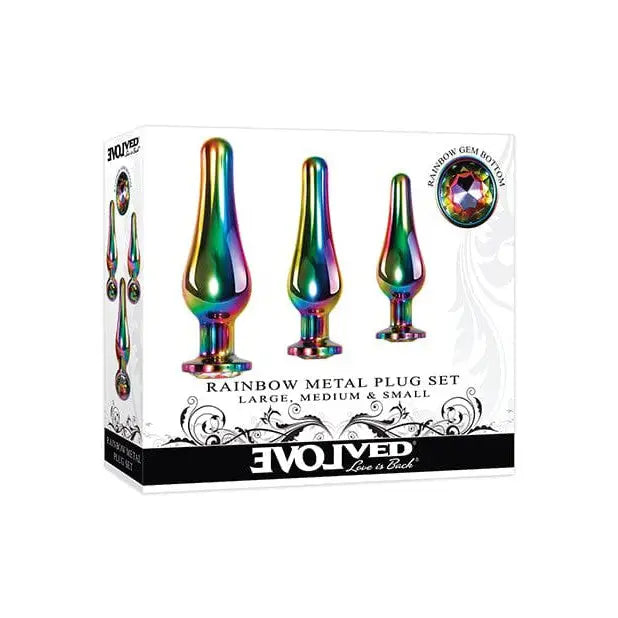 anal toys with fuzzy shaft-Evolved Rainbow Metal Plug 3-Piece Set