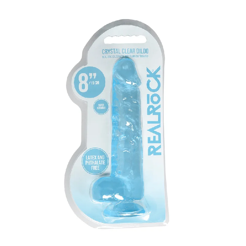 plush v-neck bralette-Dildo-proud-Realrock Crystal Clear Realistic Dildo With Balls 8 In. Blue