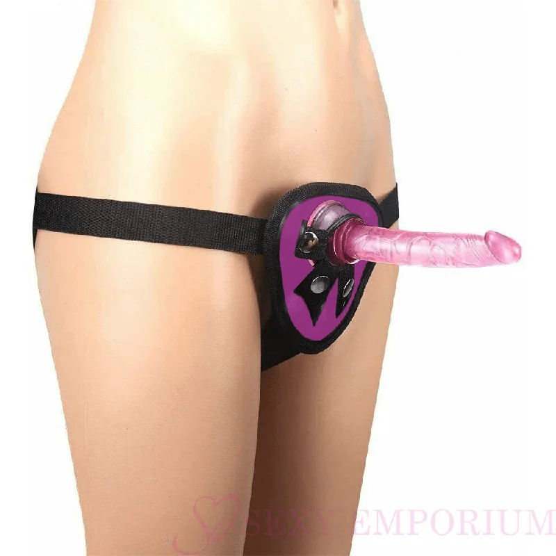 anal toys with textured hold-Pink Anal Starter Strap-On Dildo with Purple Harness