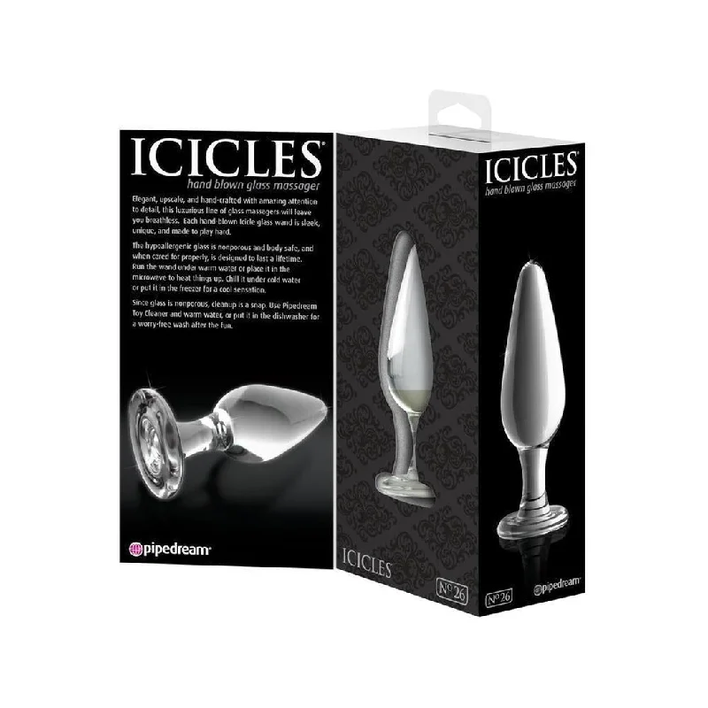 anal toys with etched grip-Pipedream "Icicles No 26" Clear Glass Butt Plug