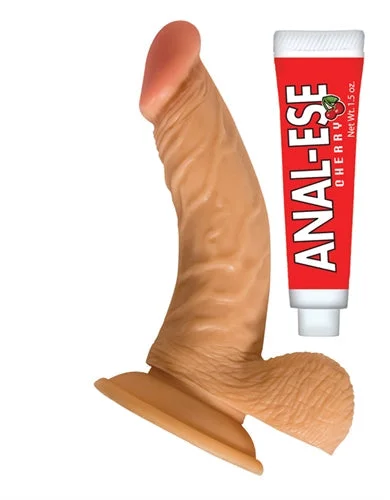 daily-penis-care-habits-All American Whoppers 6.5-Inch Curved Dong With Balls Lube -Flesh