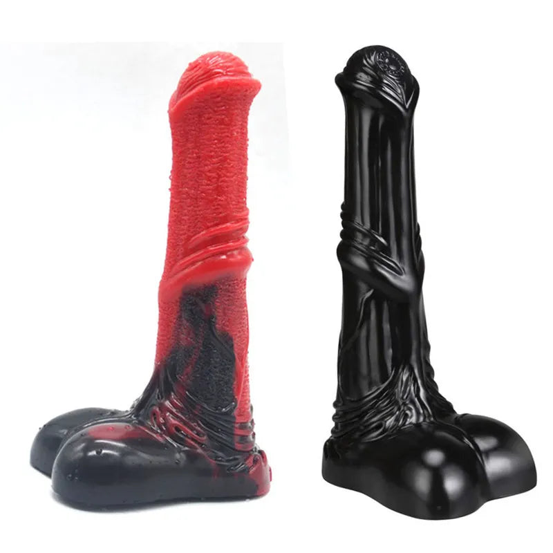 anal toys with dotted surface-FAAK Animal dildo horse dildo red and black silicone penis big cock anal plug adult masturbator clit stimulate sex toy for woman