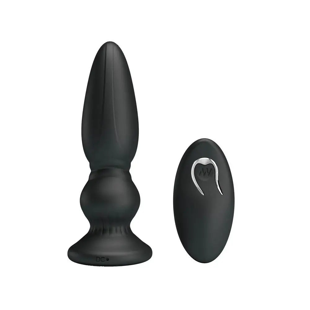 cock ring instant design-5-inch Silicone Black Powerful Rechargeable Vibrating Butt Plug with Remote