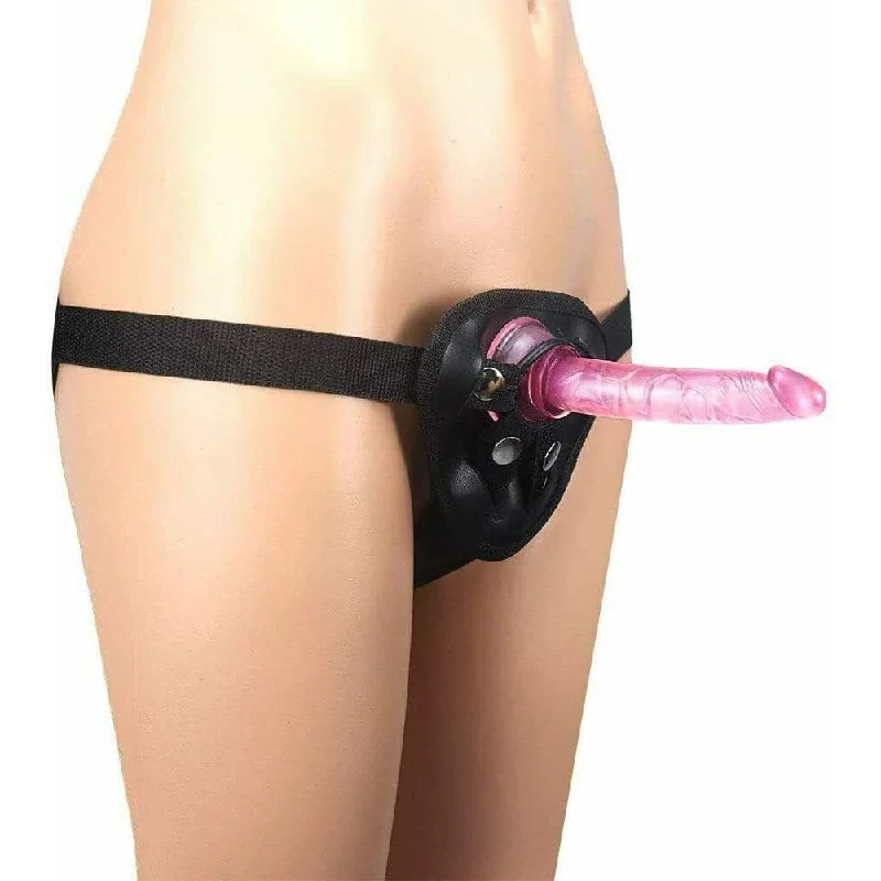 anal toys with short base-Pink Anal Starter Strap-On Dildo with Black Harness