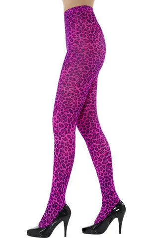 sheer striped teddy-Leopard Print Tights - Pink