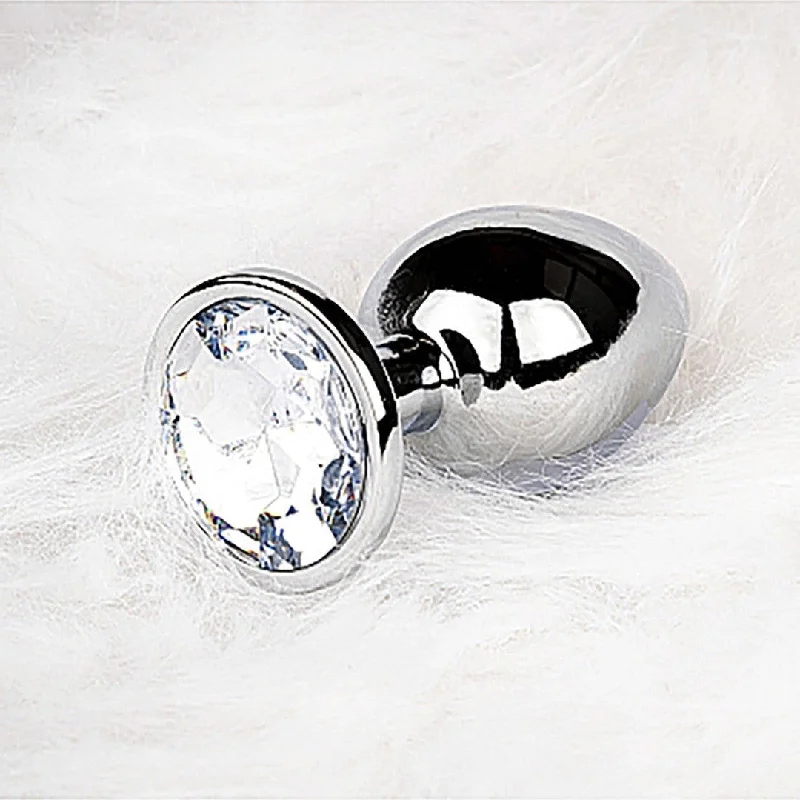 anal toys for mild stretching-Shots Ouch! Round Gem Butt Plug Medium - Silver/Diamond