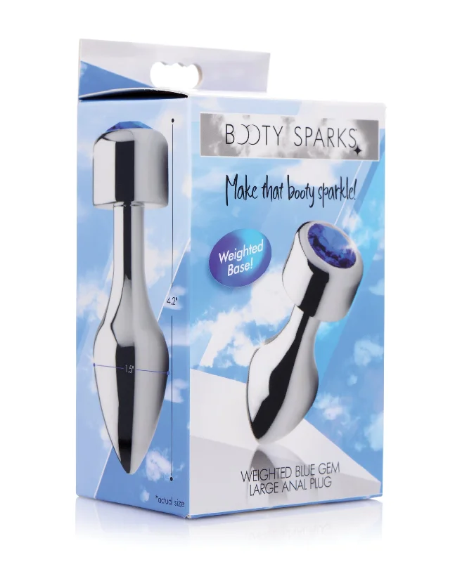 anal toys with silky pouch-Bootysparks Weighted Blue Gem Anal Plug