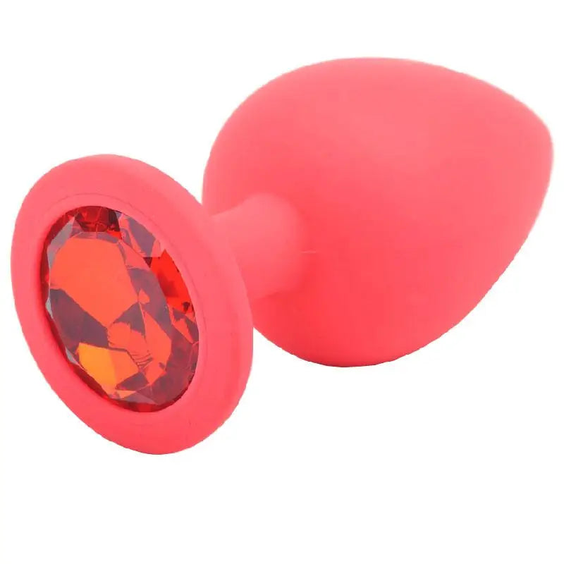 cock ring gentle design-3.5-inch Silicone Red Large Jewelled Butt Plug with Diamond Base