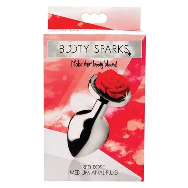 anal toys for first-time ease-Bootysparks Red Rose Anal Plug - Silver