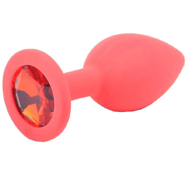 cock ring tight design-2.8-inch Silicone Red Small Jewelled Butt Plug with Diamond Base