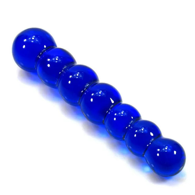 anal toys for buzzing thrills-JOYGASMS 6.5 inch G-spot and P-spot Glass Beaded Double Ended Dildo Blue Pull Anal Beads