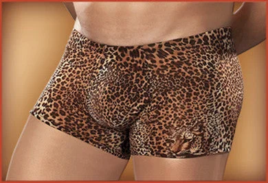 seamless coral panties-Pouch Short Nylon-Lycra Animal Brown Leopard-Large