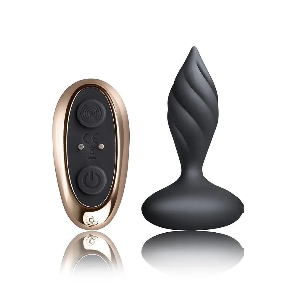 cock ring elite grip-4-inch Rocks off Silicone Black Rechargeable Butt Plug with Remote