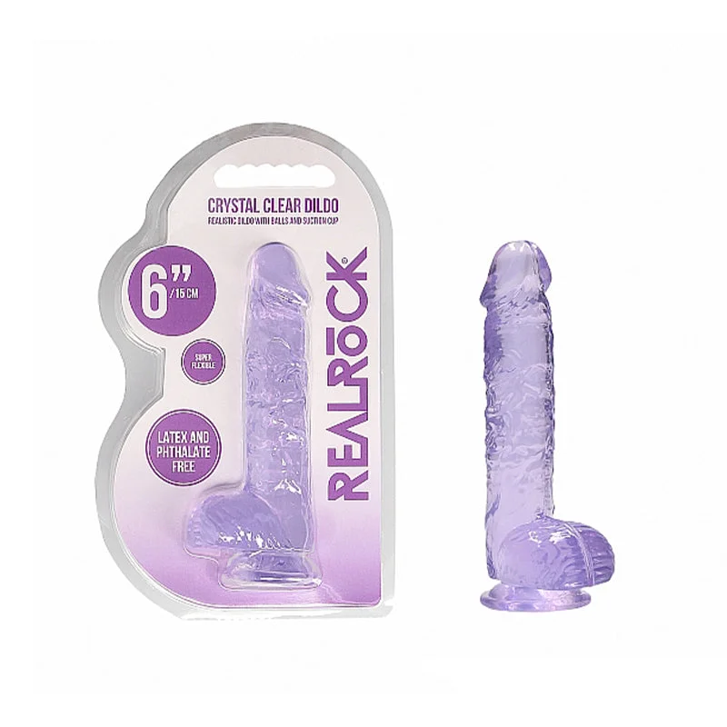 soft balconette bra-Dildo-juicy-Realrock Realistic Dildo With Balls 6" Purple