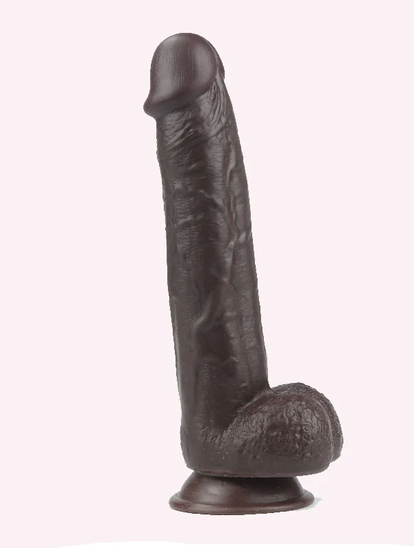 penis-growth-reality-check-Get Lucky 9 Inch Real Skin Dildo - Dark Brown