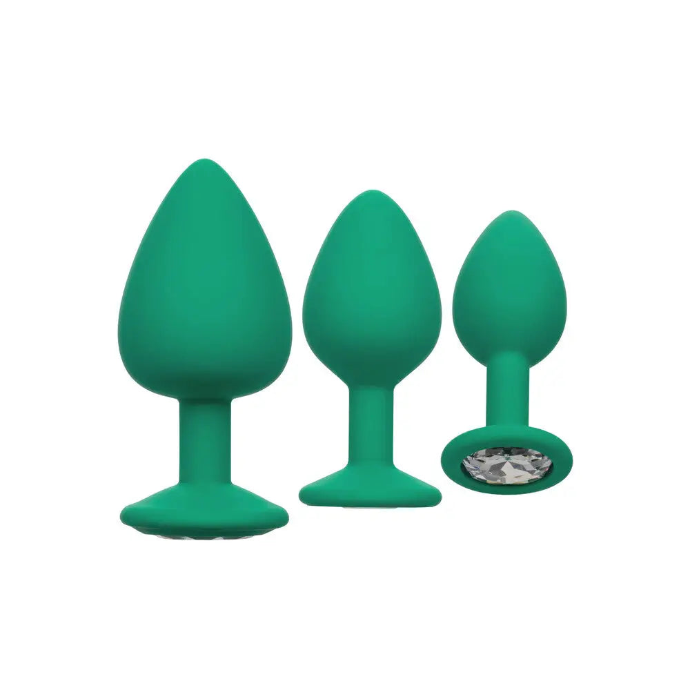 cock ring plush grip-California Exotic Silicone Green Beginners Butt Plugs 3 Piece Set