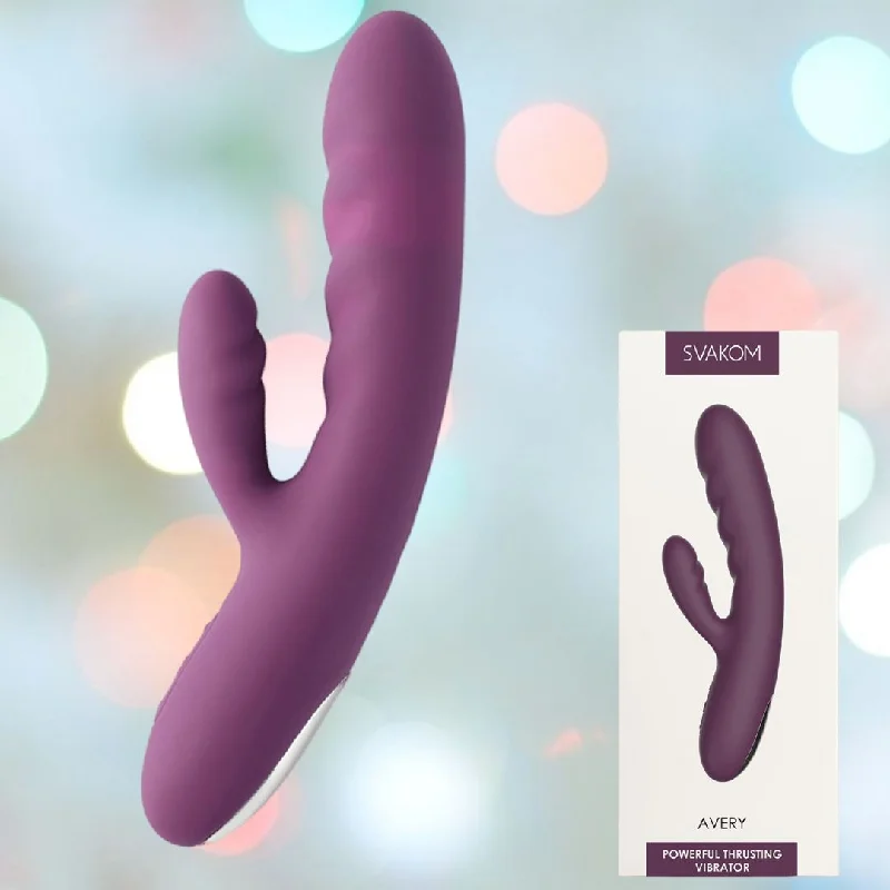 anal toys for priority shipping-Svakom Avery Rabbit Thrusting Vibrator - Lilac