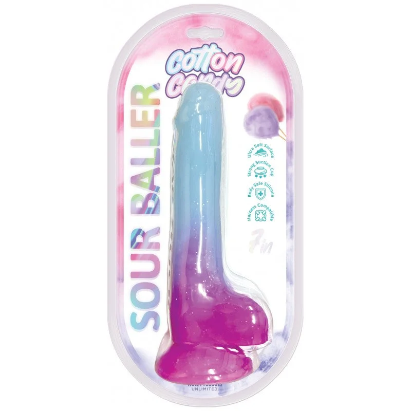 soft full-coverage bra-Dildo-stingy-Cotton Candy Sour Baller Silicone Dildo 6in Aqua/purple