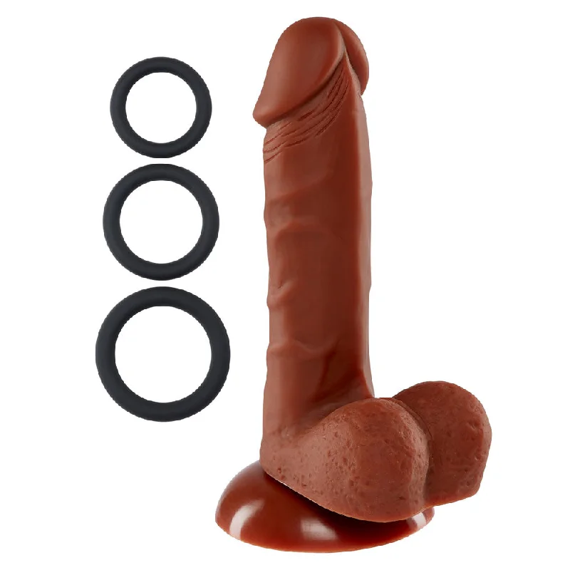 penis-health-monitoring-tips-Pro Sensual Premium Silicone 6 Inch Dong With 3  Cockrings - Brown