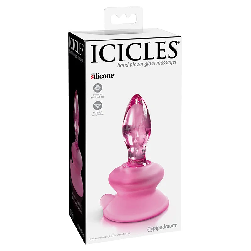 anal toys with solid shaft-Pipedream Icicles No. 90 Glass Anal Plug With Suction Cup Pink