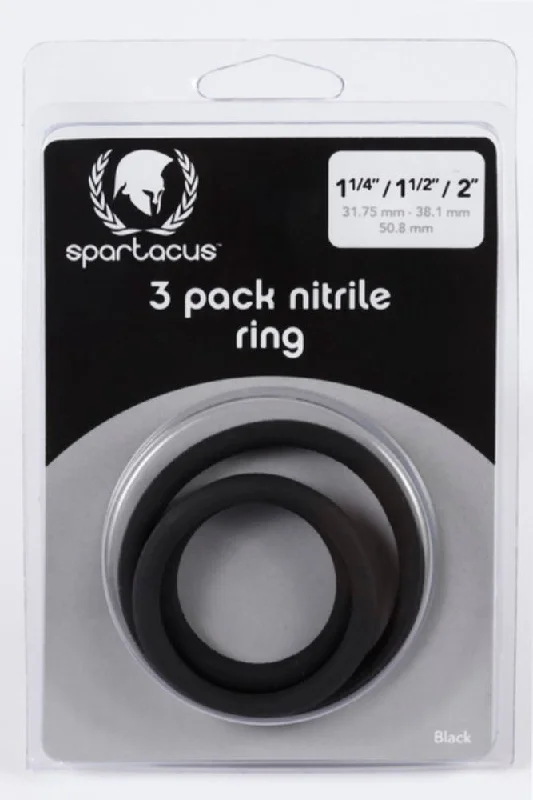 cock ring deluxe finish-Spartacus ''Nitrile'' Cockrings 3Pk -Black