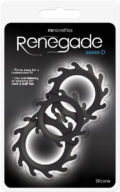 cock ring swift design-Renegade ''Gears'' Cockrings 3pk -Blk