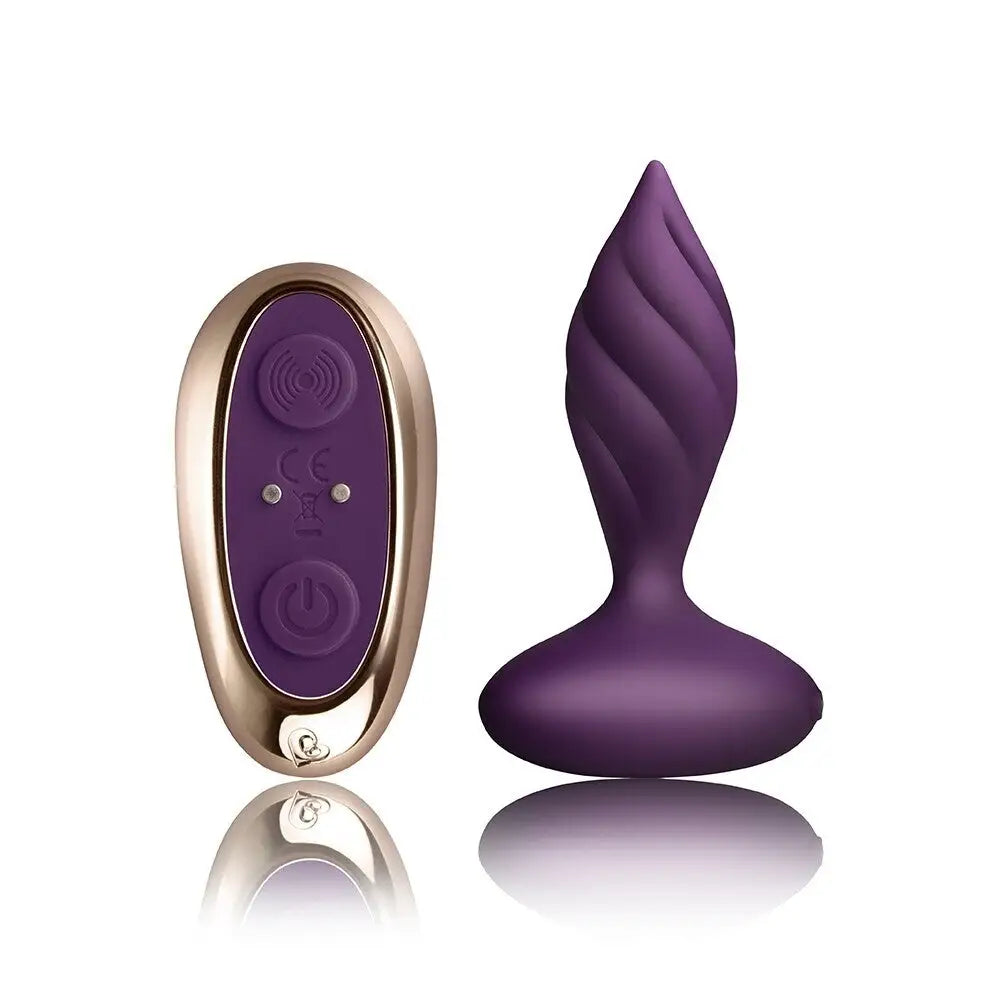 cock ring swift design-4-inch Rocks off Silicone Purple Rechargeable Butt Plug with Remote