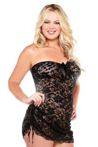 satin sleep pants-Strapless Lace Dress Set - Black - 1X/2X