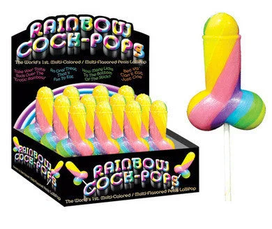 cock ring duo grip-Rainbow Cock Pops - 12 Count Display