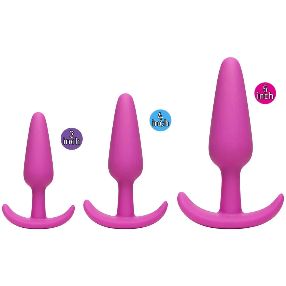 cock ring peak finish-Doc Johnson Silicone Pink 3-piece Butt Plug Trainer Set