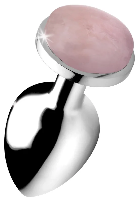 anal toys with angled shaft-Authentic Rose Quartz Gemstone Anal Plug - Large