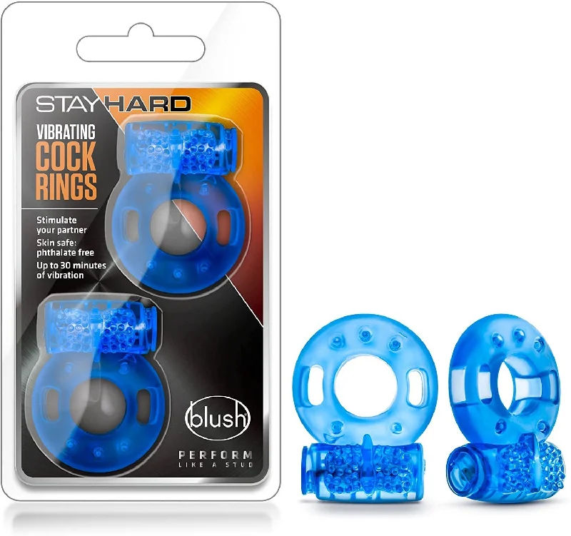 cock ring bold fit-Stay Hard ''2 Vibrating'' C/Rings Blue