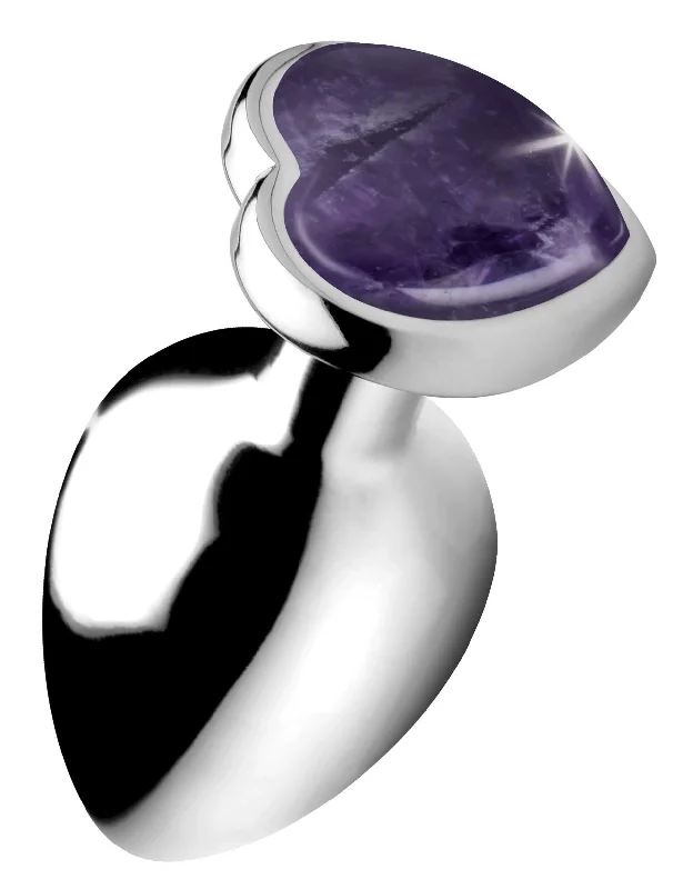 anal toys with fuzzy tip-Genuine Amethyst Gemstone Heart Anal Plug - Large