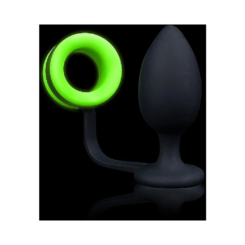 anal toys with low hum-Ouch! Glow In The Dark Silicone Anal Plug With Detachable Cockring Neon Green