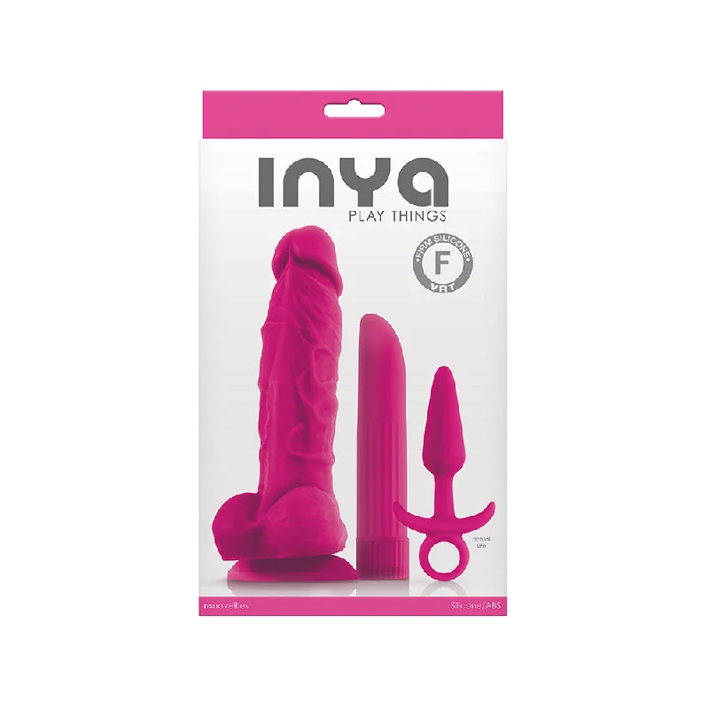 striped suede briefs-Dildo-snapping-Inya Play Things Pink Set Plug, Dildo & Virbartor