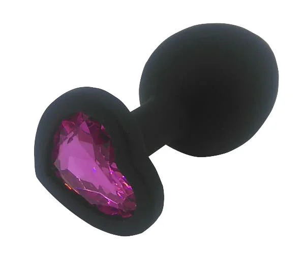 cock ring elite finish-Heart Shaped Black Silicone Butt Plug with Gem Medium - Pink