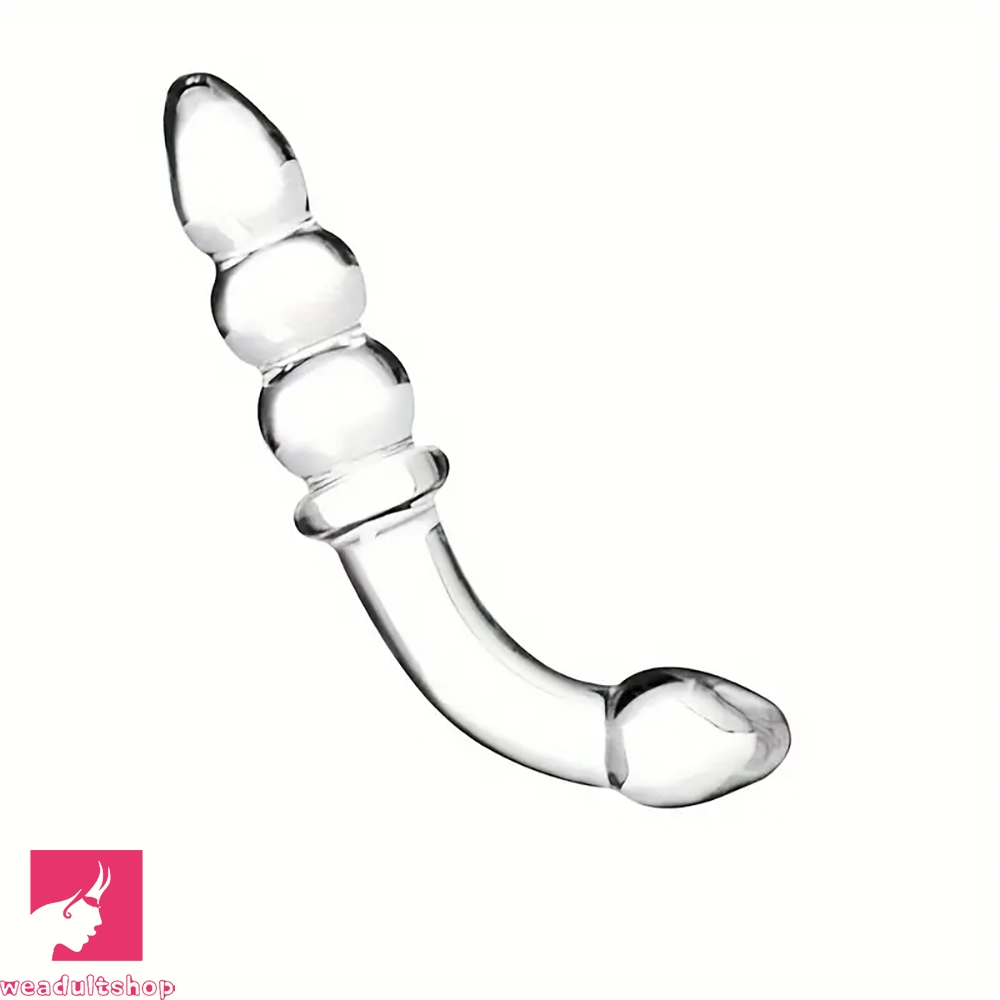 anal toys with raised texture-6.89in Double Headed Glass Dildo Enhanced Pleasure With Anal Beads