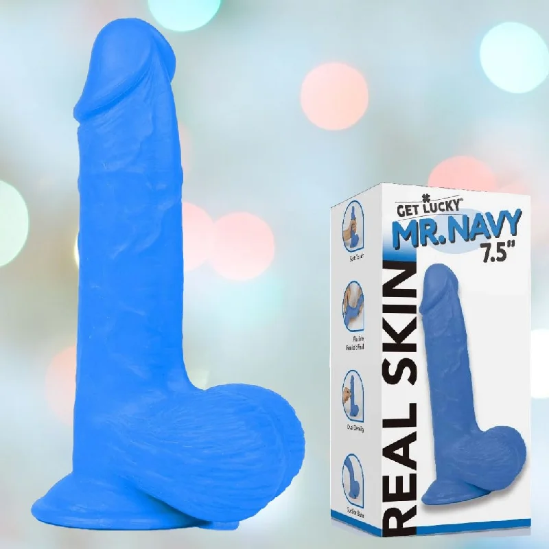 anal toys for team fun-Get Lucky Mr. Navy 7.5" Realistic Dildo with Suction Cup - Blue